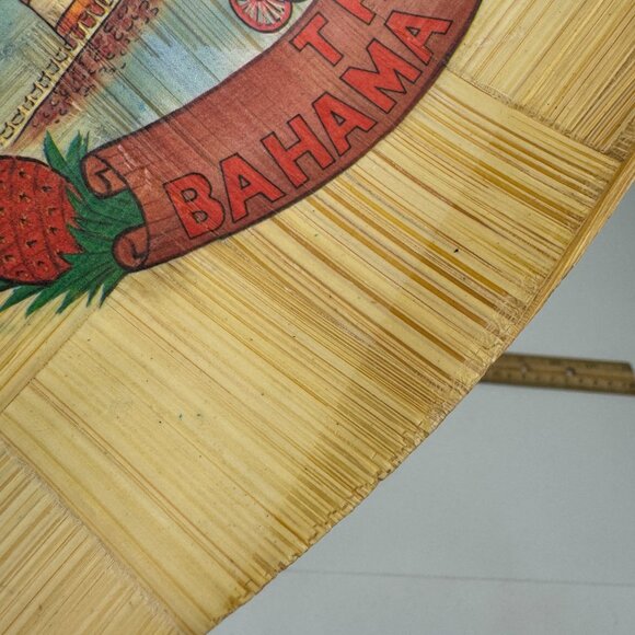 Vtg Bahama Islands Souvenir Bamboo Light Trinket Tray Bowl Tan Map Imagery - Picture 10 of 11